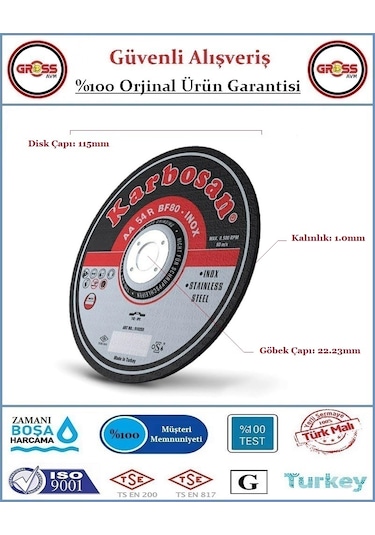 Karbosan Inox Paslanmaz Çelik Kesme Disk Taşı - 115mm