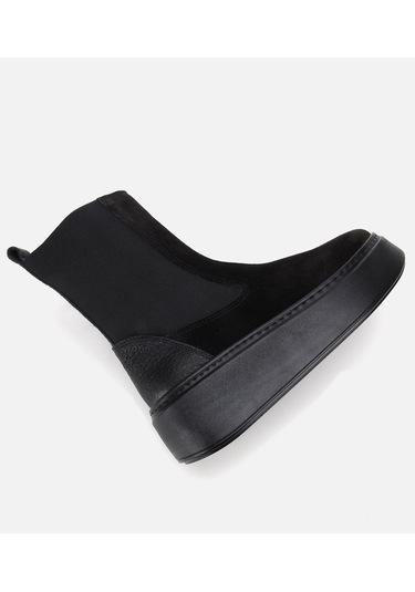 Hotiç Kadın Süet Deri Siyah Lastik Detaylı Kalın Tabanlı Düz Bot 01boh317830a100 01boh317830a100 Siyah