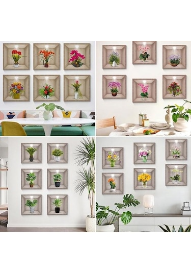 1 Takım 3d Vinil Duvar Sticker Vazolar İle Tasarım Yeşil Bitkiler Çiçek Çarpıcı Oda Dekorasyonu İçin Solmayan Basit Operasyon Çıkartmaları D Diğer