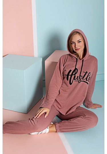 Mevsimlik Kapşonlu Kadın Eşofman Takımımı - Sportif Kadın Giyim Pudra