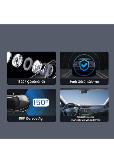 +360 Botslab Hk50 Set / 3k Qhd Wifi 150 Ultra Geniş Açı Gece Görüşlü Akıllı Araç Kamera + Park Kiti