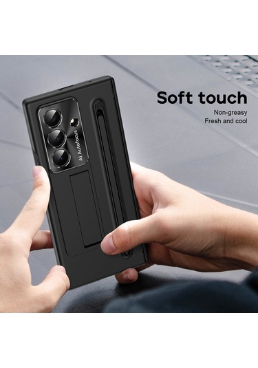 Samsung Galaxy Uyumlu Z Fold7 5g Kılıf Pc Cep Telefonu Kılıfı, Ayaklı Ve Kalemli - Siyah Siyah