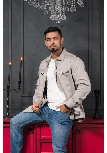 Advante Rahat Kalıp Kapak Ve Yan Cepli Astarsız Kanvas Baharlık Gömlek Taş