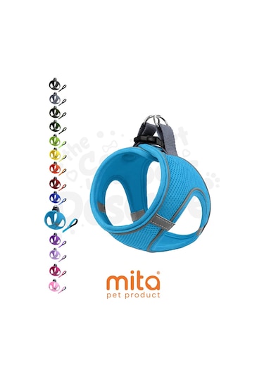 Mita Air Mesh Kedi Köpek Göğüs Tasması Çift Reflektörlü, Terletmeyen Turkuaz
