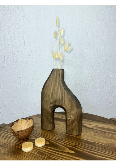 O&a Wood Doğal Ahşap Dekoratif Biblo Vazo Ceviz