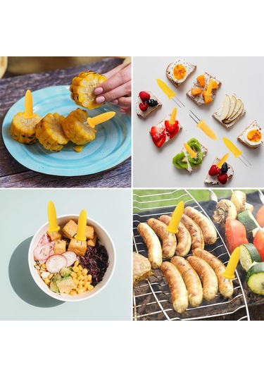 Dofolink 24 Adet Paslanmaz Çelik Mısır Çatalı - Barbekü, Mutfak Pişirme Araçları, Isı Dayanıklı, Yeniden Kullanılabilir, Temizliği Kolay