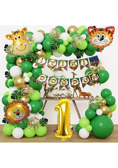 Balon Safari Temalı Doğum Günü Seti Parti Eğlence Kutlama Seti