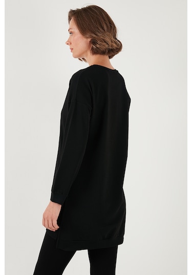 Lela Modest Pamuklu Bisiklet Yaka Oversize Fit Bayan Tunik 5864896 Siyah