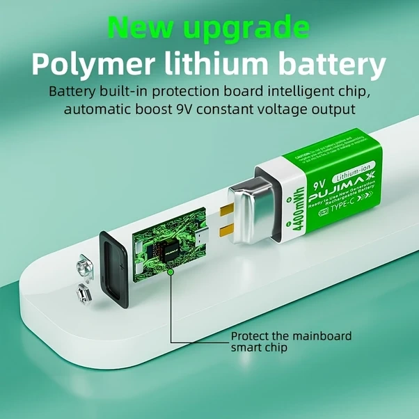 Globalbloom Pujımax 9v 4400mah Şarj Edilebilir Lityum Pil Type-c Kablolu 2 Adet