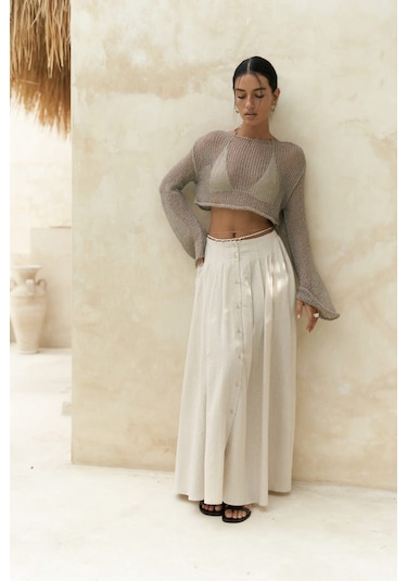 Mai Collection Mai Studios Co. Daisy Vizon İnce Triko Crop Vizon