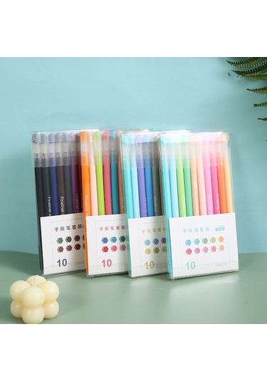 Youmex 10 Renkli Morandi Tonlu Kalem Seti - 0.4mm Fiber Uçlu, Macaron Desenli Defter Kalemleri
