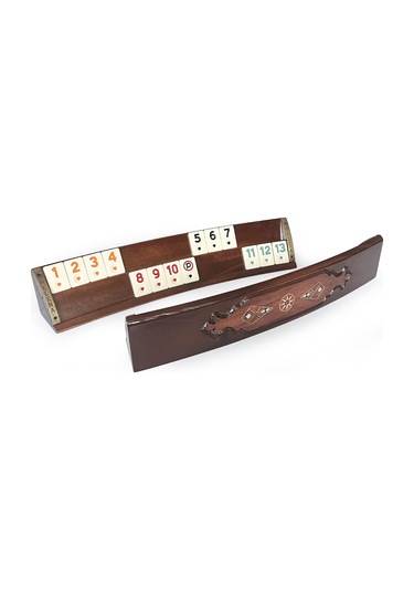 Helena Wood Art Mozaik İşlemeli Masif Ahşap Okey Seti Oval Takımı Gül