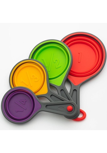 Çok Renkli Silikon Ölçüm Kabı Ve Kaşık Seti Katlanabilir Pişirme Ölçüm Aracı Kaşık Pişirme İçin Mutfak El Sanatları Yapımı Kahve Unu Bal 4pcs
