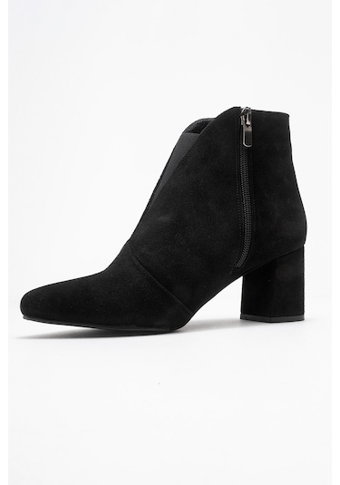Finda Siyah Süet Hakiki Deri Kadın Topuklu Bot Siyah Süet