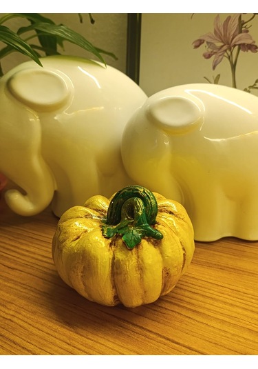 Büyük Boy El Boyaması Sarı Kabak Biblo-dekoratif Ev Ürünü-rustik Hasat Kabak Figürü 10 Cm Sarı