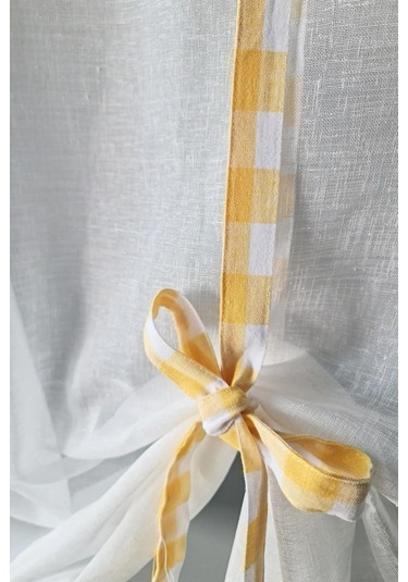 Naturel Potlu Ekose Tül Perde Retro Sarı