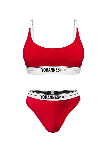 Yohannes Club, Kadın Pamuklu İç Çamaşırı Takımı, Renk Seçenekli, Bralet-kemerli Bikini Slip Kırmızı