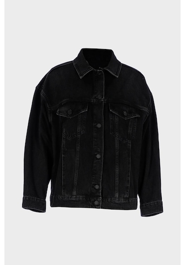 Antrasit Patı Düğmeli Oversize Jean Ceket C 4538-245 Antrasit