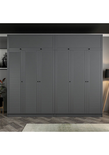 Kale 6 Mebran Panjur Kapaklı 4 Çekmeceli Dolap Ve Yüklük Antrasit 235cm Antrasit