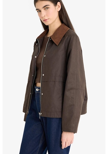 Defacto Su Geçirmez Relax Fit Kontrast Yaka Fermuarlı Mont E8623ax25aubn530 Kahve