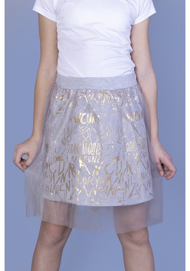 Toontoy Kız Çocuk Varak Baskılı Dantelli Etek Kırmızı