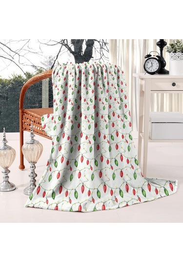 Noel Desenli 50x60 İnç Polar Battaniye, Yumuşak, Hafif Ve Kalın, Erkek, Kadın Ve Çocuk İçin Noel Işığı Çizgili