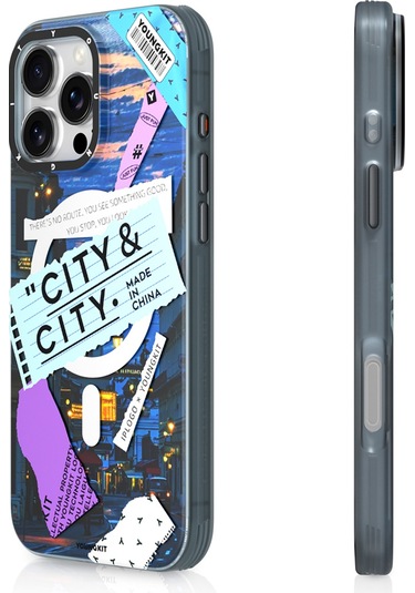 İphone 15 Pro Max Uyumlu Kılıf Magsafe Şarj Özellikli Youngkit A-city Serisi Kapak Mavi