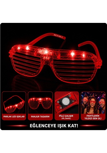 Led Işıklı Panjur Parti Gözlüğü Kırmızı Renk Shutter Gözlük Diğer