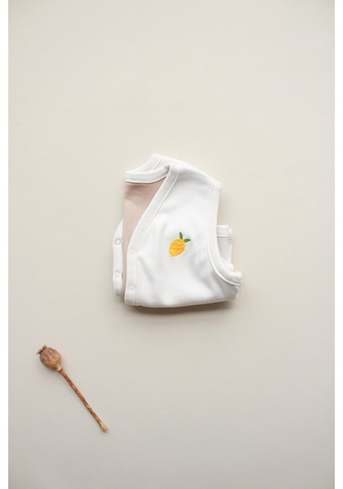 Limon Nakışlı Çift Taraflı Yelek Krem