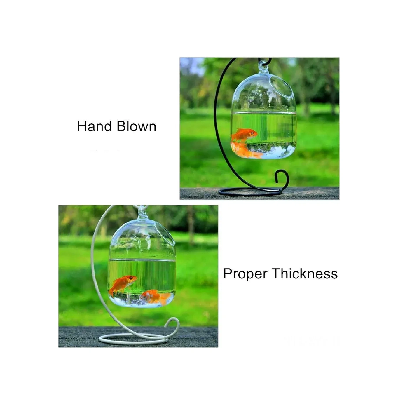 Yaleker El Yapan Cam Akvaryum, Transparan Borosilikat Cam, Beyaz Asma Tutucu İle, Ev Dekorasyonu, 15cm Yükseklik