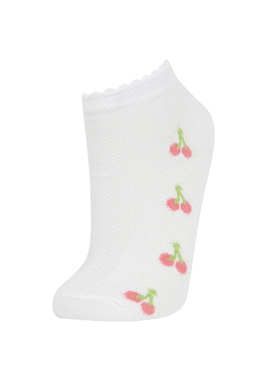 DeFacto Kız Çocuk 5'li Pamuklu Kiraz Ve Çiçek Desenli Patik Çorap W9534A6NSKR1