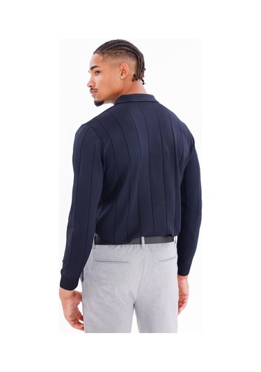 Monox Erkek Yarım Fermuarlı Polo Yaka Triko Kazak Lacivert