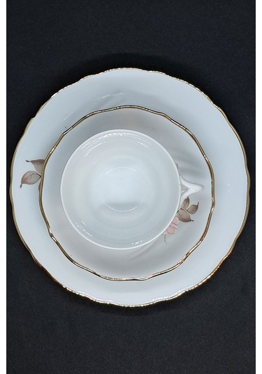 Alman El Boyama Vintage Çay Fincanı 3 Parça 170 Ml Beyaz-gri