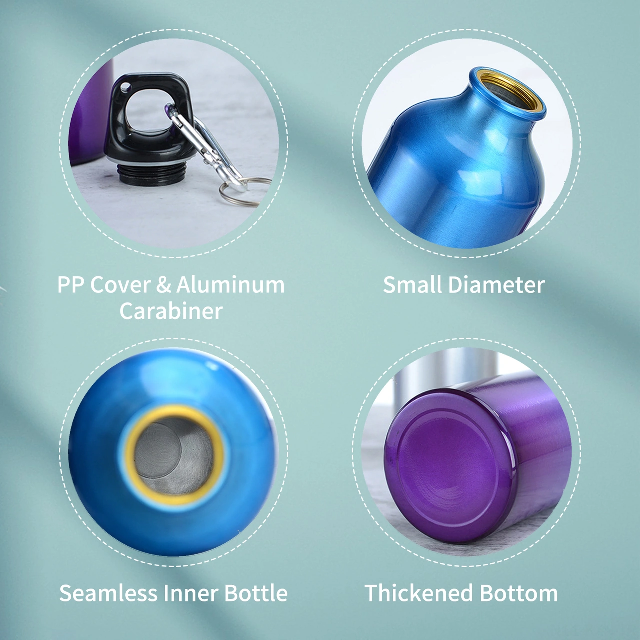 Kosona Alüminyum 750ml Spor Su Bardağı, Taşınabilir Karabinerli, Dış Mekan Bisiklet Turu, Kamp, Hiking İçin Dayanıklı Ve Hafif Siyah Su Kuşağı Çok Renkli