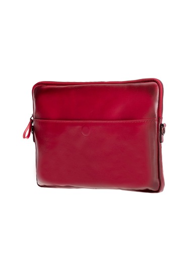 Bloomsleeve Leeds 14" Crimson Red Hakiki Deri Laptop & Tablet Kılıfı Kırmızı