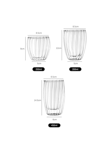 3'lü Çift Cidarlı Burgulu Kristal Cam Bardağı Çay Süt Kahve Kupası Sıcak & Soğuk Retro Bardak Seti