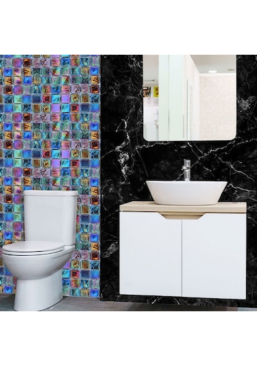 Hangfox Sıcaklık Ve Nem Dayanıklı Pvc Duvar Sticker, Mutfak/banyo Dekorasyonu, Kolay Kurulum, Estetik 3d Mosaik Desenli 200x20cm Diğer