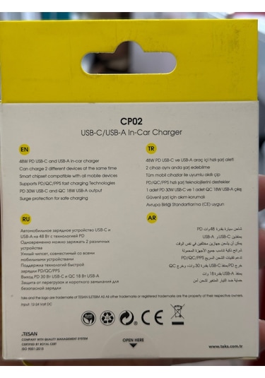 Taks 5cp02s Taks Cp02 Duo 48w Pd/qc Usb-c+usb-a Araç Hızlı Şarj Aleti Siyah