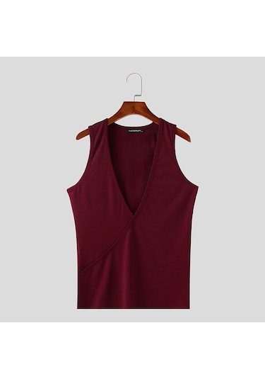 Incerun Erkek V Yaka Tank Top Rahat Sokak Şıklığı 2025kırmızı Kırmızı