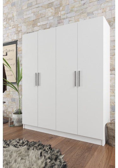 Ae-1059 Milano Beyaz 4 Kapaklı Gardırop 11 Raflı 2 Askılıklı Beya