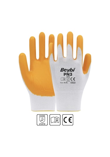 Beybi Pn3 Nitril Eldiven Beyaz Sarı No:10 60 - 144 - 288 Çift