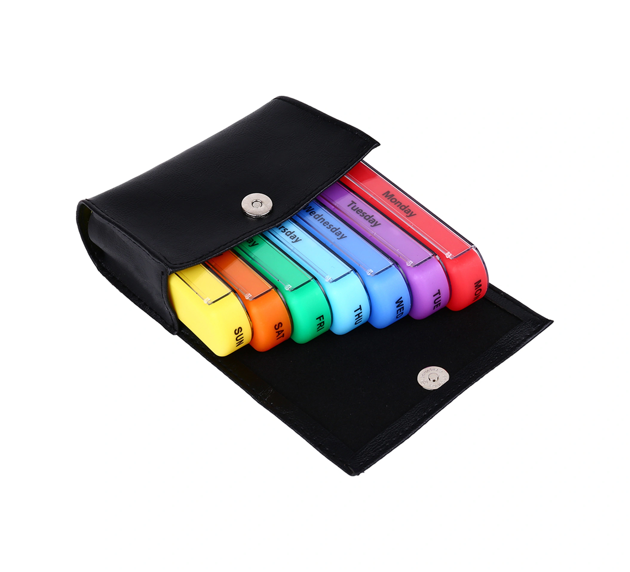 Geeksen Siyah Pu Deri İçerisinde 7 Adet 4 Bölmeli Mini İlaç Kutusu - Zaman Etiketli Taşınabilir İlaç Depolama Kutusu Diğer