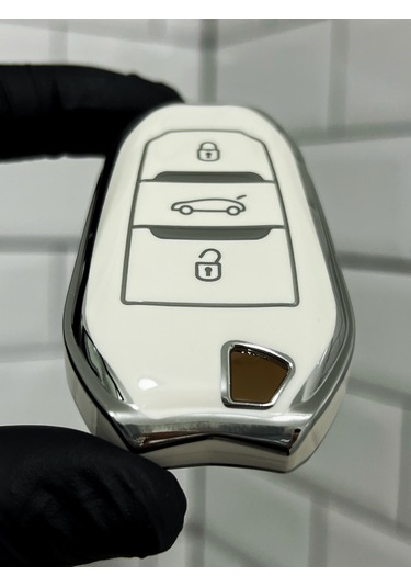 Peugeot 208 308 408 508 2008 3008 5008 Uyumlu Anahtar Kılıfı Beyaz - Gümüş