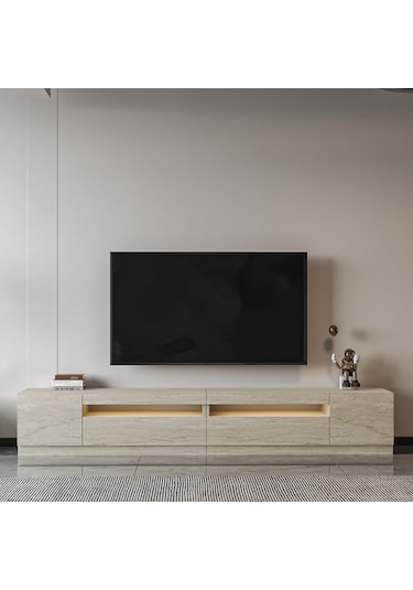 T008 Arya Işıklı Tv Sehpası Set - Traverten Traverten