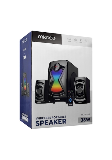 Mikado MD-370BT 2+1 38 W BT/AUX/USB/FM/LED Işıklı Multimedya Hoparlör