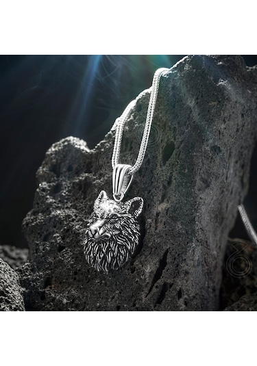 925 Ayar Gümüş Kurt Kafası Erkek Kolye (552405105)