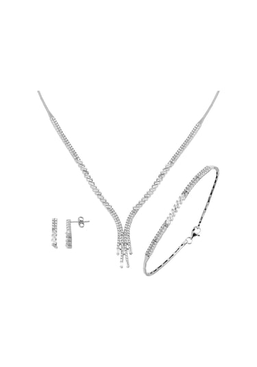 Baget Taşlı 14 Ayar Beyaz Altın Suyolu Set STVRB14K21858