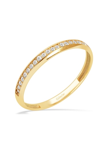 8 Ayar Sarı Altın Klasik Taşlı Alyans Yüzük