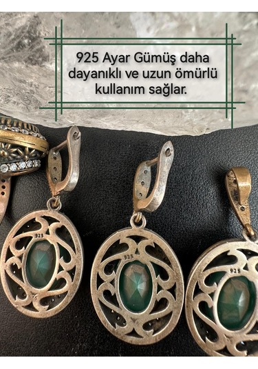 Otantik Yeşim Ve Zirkon Taşlı Gümüş Set Takım 925 Ayar