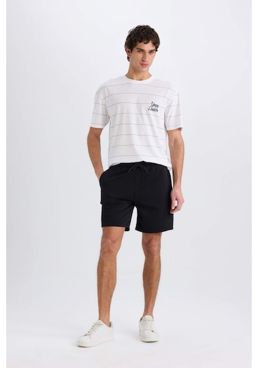 Defacto Regular Fit Düz Paça Beli Bağcıklı Cepli Basic Düz Şort B8672AX24SM Siyah